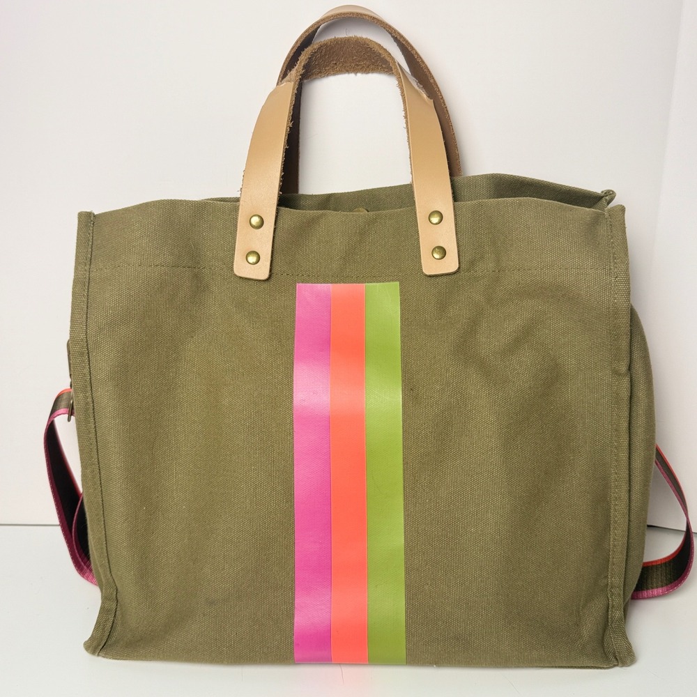 Bagging Rights Olive Green Canvas Tote Bag With Cross Body Strap Travel Work Bag